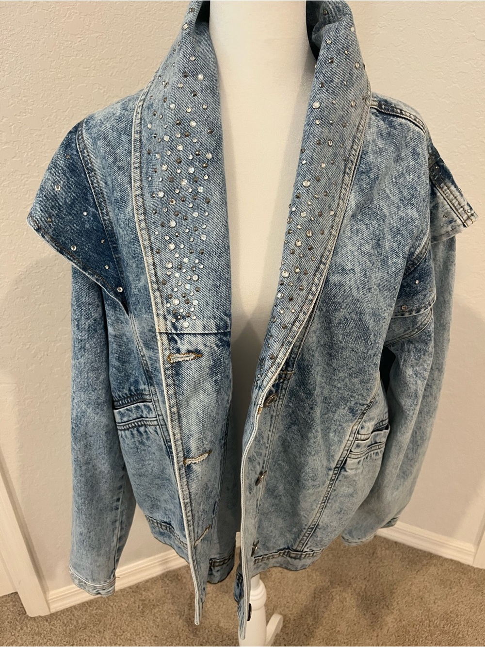 Studded Light Wash Denim Jacket - Women's Blue Jean Coat